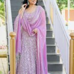 Arya Instagram - Love for Lilacs … 💕 PS: DO NOT MISS THE END 🥶 Costume @zara_designs_ Styling @sabarinathk_ MUA @brandy_makeup_artist Pc @gananbabu #fashionblogger #styleinspiration #makeup #dressup #shoot #asianet #startmusic