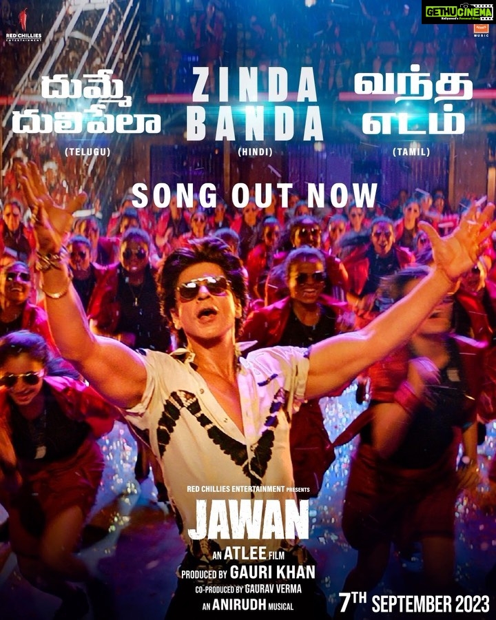 Atlee Kumar Instagram - Feel alive with the Sound of JAWAN!🔥 Song out now! #ZindaBanda #VandhaEdam #DhummeDhulipellaa #Jawan releasing worldwide on 7th September 2023, in Hindi, Tamil & Telugu. https://linktr.ee/jawansong1