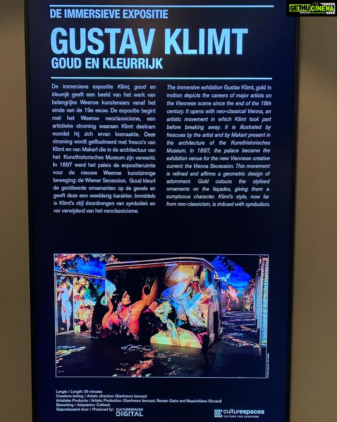 Bruna Abdullah Instagram - The exhibition of Gustav Klimt’s Gold in Motion at @fabriquedeslumieres Amsterdan . Gustav Klimt (July 14, 1862 – February 6, 1918) was an Austrian symbolist painter and one of the most prominent members of the Vienna Secession movement. Klimt is noted for his paintings, murals, sketches, and other objets d'art. Klimt's primary subject was the female body,and his works are marked by a frank eroticism. Amongst his figurative works, which include allegories and portraits, he painted landscapes. Among the artists of the Vienna Secession, Klimt was the most influenced by Japanese art and its methods. Fabrique des Lumières