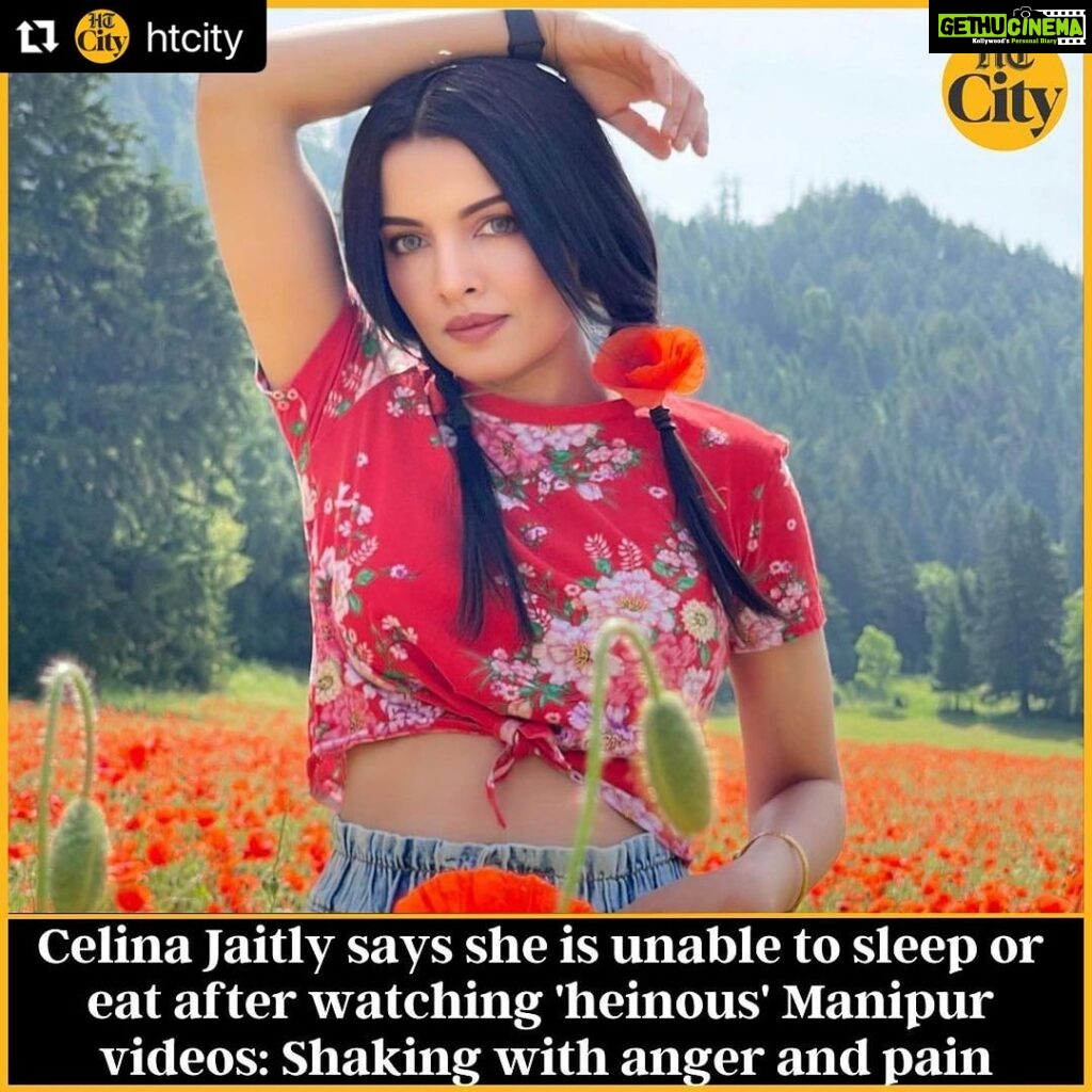 Celina Jaitly Instagram - #Repost @htcity with @use.repost ・・・ Taking to Twitter, Celina wrote, “I am unable to sleep or eat since I saw the Manipur violence videos few hours ago. Shaking with anger, pain and anger again. Violence is violence… Ethnic, non ethnic, whatever the reason violence is violence and violence against women isn't cultural, it's criminal.” She further wrote, “Protection of women and children should be utmost priority of authorities. To see this heinous, barbaric crime against women has shaken me to the core, I urge the government and I have faith in the government that they take such stringent action that no one dares even in their wildest dreams to think of ever attempting anything like this ever again!!! Manipur burning… Manipur crisis.” @celinajaitlyofficial #manipur #manipurviolence #celina #celinajaitly #htcity #bollywood #htshowbiz#bollywoodupdates #bollywoodnews #instagramalgorithm #celina #celinajaitley