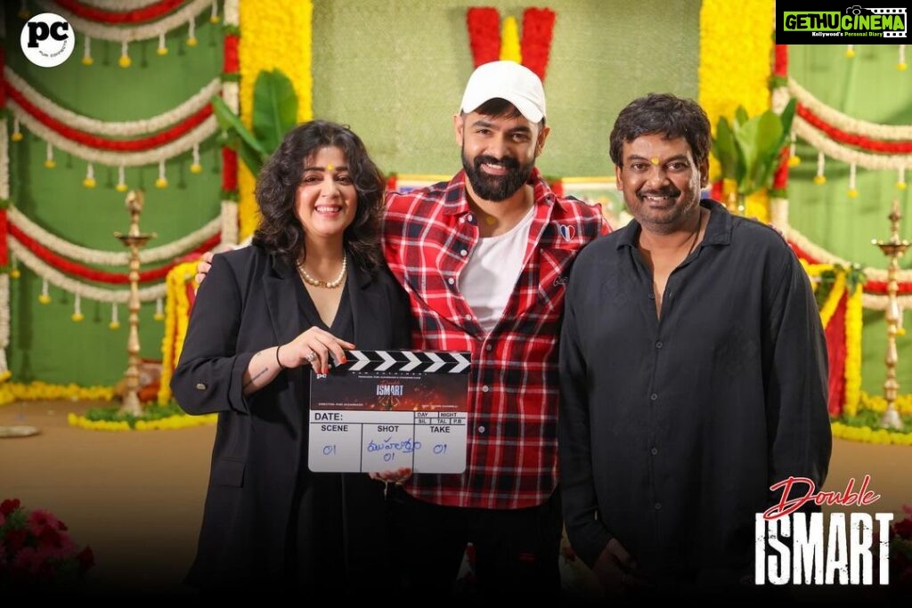 Charmy Kaur Instagram - With the blessings of Lord Shiva 🔱 The Pooja ceremony of #DoubleISMART commenced in Hyderabad 🪔 Ustaad @ram_pothineni 🤗Dashing Director #PuriJagannadh 🤩 Shoot Begins on July 12th❤️‍🔥 Mass Action Entertainer at the cinemas on MARCH 8th, 2024💥 @vish_666 @PuriConnects