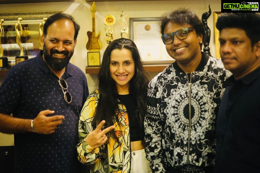 D. Imman Instagram - Recorded the vibrant Singer Nikhita Gandhi for a peppy number from my upcoming flick “PettaRap” Starring Prabhudeva and Vedhika in the lead! A SJ Sinu Directorial! Produced by Blue Hill Productions! Lyric by Madan Karky! A #DImmanMusical Praise God! @nikhitagandhiofficial @sjsinu