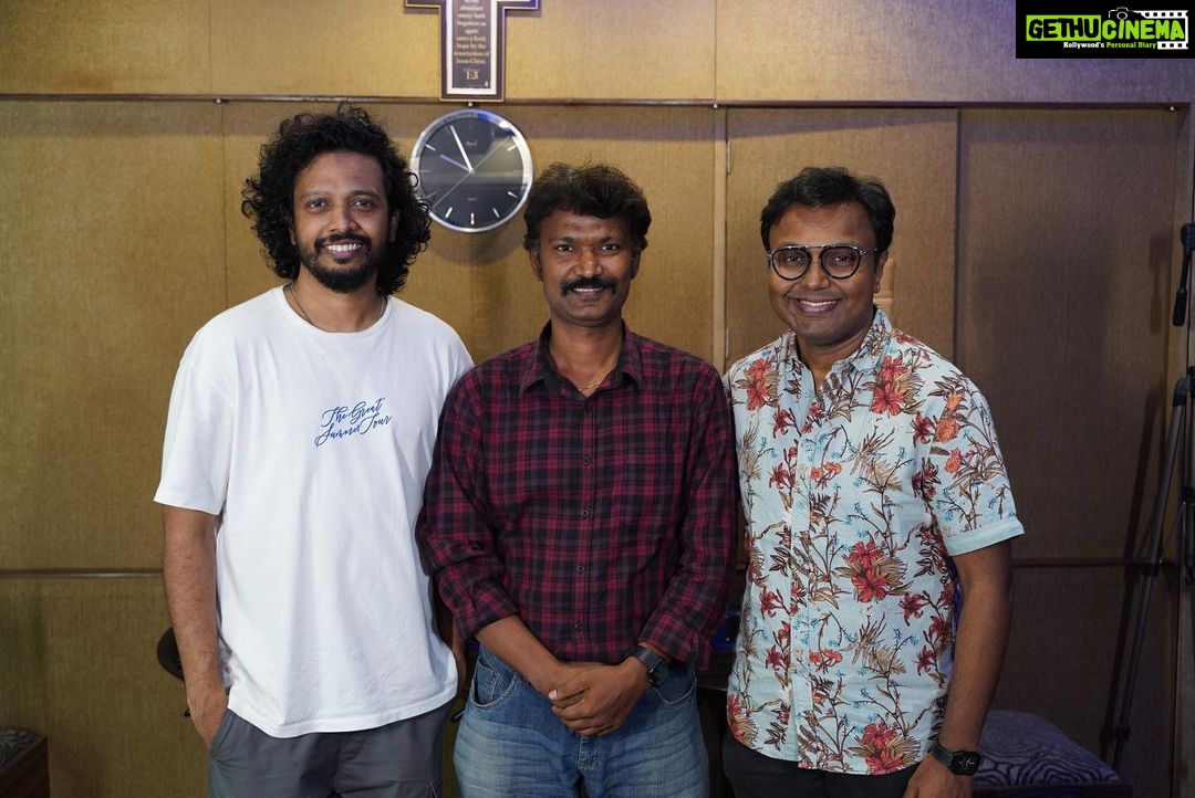 D. Imman Instagram - Glad to record Singers Nakash Aziz,Anthakudi Ilayaraja and Swetha Mohan for a rustic dance number for Brother Santhanam starrer untitled project.Produced by Gopuram Films,Anbu Chezhiyan.Directed by N.Anand.Lyric by Muthamil. Praise God!