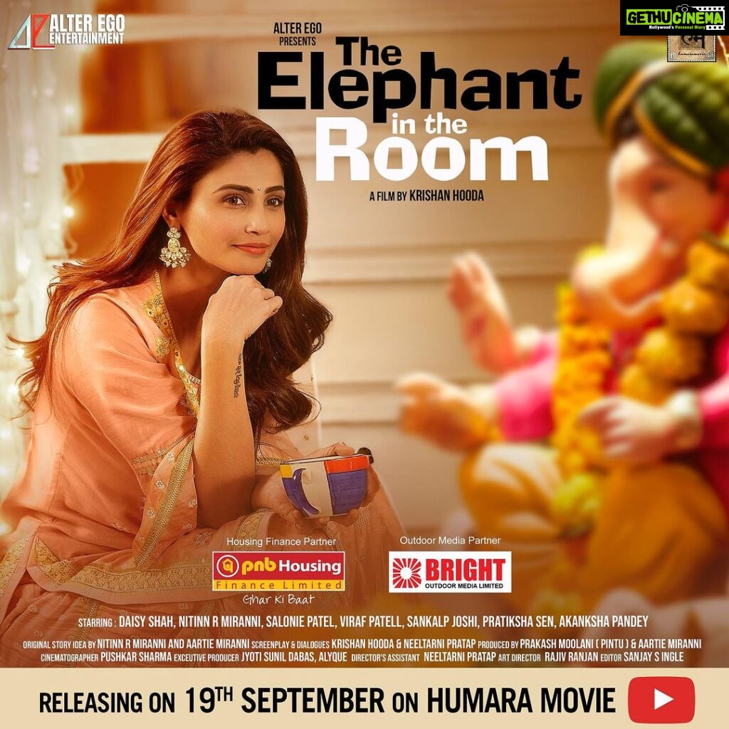 Daisy Shah Instagram - Super Excited To Announce This one ❤ Ganpati Bappa Morya …………………………………………… @altegoproductions @altegotalents in association with @modernmonkfilms & @humaramovie Presents "The Elephant In The Room” A film by Krishan Hooda Releasing on 19th September on @humaramovie ******Starring ******* Daisy Shah @shahdaisy Viraf Patell @virafpp Salonie Patel @salk.04 Nitinn R Miranni @thenitinmirani Pratiksha Sen ❤ Akansha Pandey @sassyakansha Sankalp Joshi @joshi_sunkalp Mantra Mugdh @mantramugdh Housing Finance Partner - PNB Housing Finance #pnbhousingfinance Outdoor Media Partner - Bright Outdoor Media @brightoutdoormedia Produced By: Aartie Miranni & Prakash Moolani @aartie_miranni @prakash_moolani_ Directed & Co-Produced By: Krishan Hooda krishanhooda_o Orignal Story Nitinn R Miranni & Aartie Miranni @thenitinmirani @aartie_miranni Screenplay & Dialogues : Krishan Hooda & Neeltarni Pratap @krishanhooda_o @neeltarnipratap Director of Photography: Pushkar Sharma @rolling_blades Editor: Sanjay Shree Ingle @kolisanjay DI Colourist: Ashirwad Hadkar @ashirwad_hadkar_ Original Background score: Sunil Singh #SunilSingh Dubbing - Vrikpal Singh @v_for_vrikpal Executive Producers: Jyoti Sunil Dabas & Alyque jyoti_sunil_dabas @iamalyque Associate Director: Ajit Kumar @ajit_127 Director's Assistant: Neeltarni Pratap @neeltarnipratap Assistant Directors: Riva Aurora, Aakash Gor, Ansh Nag @rivaxaurora @aakash.gor @anshnagda Still Photography : Amy Hooda @amyn.hooda Poster Design: Hitesh Sharma @digitalartist_hitesh #shortfilm #theelephantintheroom #diasyshah #theelephantintheroomshortfilm #ganpati #ganpatibappamoreya #ganpatiutsav #comedyfilm #bollywood Mumbai, Maharashtra