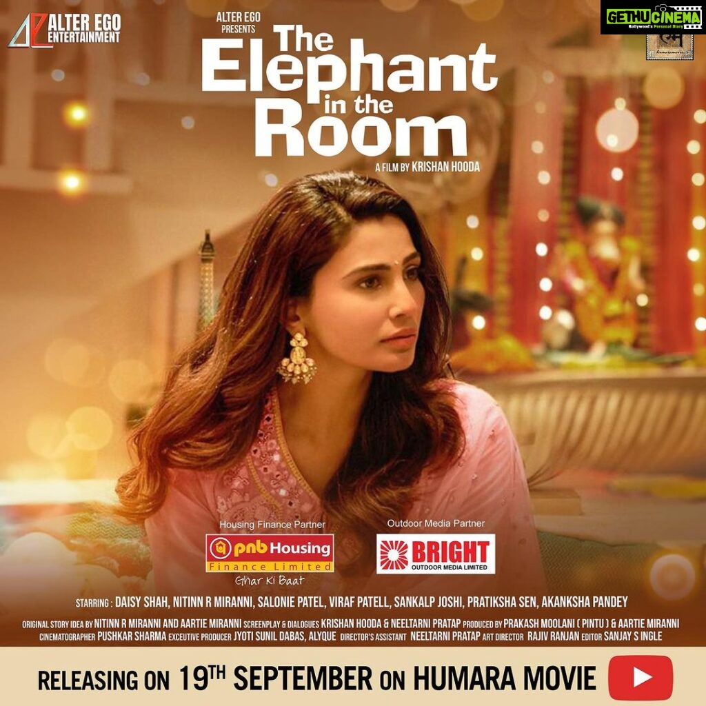 Daisy Shah Instagram - Super Excited To Announce This one ❤️ Ganpati Bappa Morya …………………………………………… @altegoproductions @altegotalents in association with @modernmonkfilms & @humaramovie Presents "The Elephant In The Room” A film by Krishan Hooda Releasing on 19th September on @humaramovie ******Starring ******* Daisy Shah @shahdaisy Viraf Patell @virafpp Salonie Patel @salk.04 Nitinn R Miranni @thenitinmirani Pratiksha Sen ❤️ Akansha Pandey @sassyakansha Sankalp Joshi @joshi_sunkalp Mantra Mugdh @mantramugdh Housing Finance Partner - PNB Housing Finance #pnbhousingfinance Outdoor Media Partner - Bright Outdoor Media @brightoutdoormedia Produced By: Aartie Miranni & Prakash Moolani @aartie_miranni @prakash_moolani_ Directed & Co-Produced By: Krishan Hooda krishanhooda_o Orignal Story Nitinn R Miranni & Aartie Miranni @thenitinmirani @aartie_miranni Screenplay & Dialogues : Krishan Hooda & Neeltarni Pratap @krishanhooda_o @neeltarnipratap Director of Photography: Pushkar Sharma @rolling_blades Editor: Sanjay Shree Ingle @kolisanjay DI Colourist: Ashirwad Hadkar @ashirwad_hadkar_ Original Background score: Sunil Singh #SunilSingh Dubbing - Vrikpal Singh @v_for_vrikpal Executive Producers: Jyoti Sunil Dabas & Alyque jyoti_sunil_dabas @iamalyque Associate Director: Ajit Kumar @ajit_127 Director's Assistant: Neeltarni Pratap @neeltarnipratap Assistant Directors: Riva Aurora, Aakash Gor, Ansh Nag @rivaxaurora @aakash.gor @anshnagda Still Photography : Amy Hooda @amyn.hooda Poster Design: Hitesh Sharma @digitalartist_hitesh #shortfilm #theelephantintheroom #diasyshah #theelephantintheroomshortfilm #ganpati #ganpatibappamoreya #ganpatiutsav #comedyfilm #bollywood Mumbai, Maharashtra