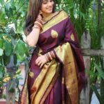 Delna Davis Instagram – Indulge in the luxurious elegance of our exclusive handwoven Kanchipuram silk saree, crafted with utmost precision and adorned with a resplendent gold zari woven border. This masterpiece of traditional artistry features a rich pallu that adds an opulent touch to its already exquisite design. The enchanting color of the saree is a captivating Dark Coffee Brown, exuding sophistication and grace. @prahlasilks 
.
📸 @shiva_anand_makeup_artist