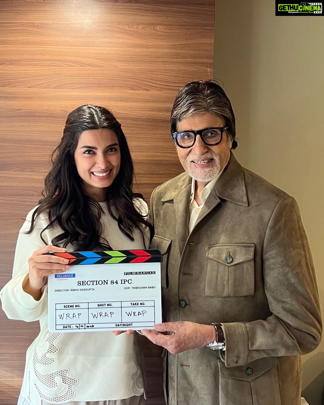 Diana Penty Instagram - And itโs a WRAP. On what has been an incredibly special journey for me. Before we began shooting #Section84, I was beyond excited to be working with @amitabhbachchan for the first time, but also so damn nervous!! But now that weโve been through a film together I can safely say, it has been one of the most enriching experiences of my career. As an actor, I finally know what it means to โBEโ in a scene. Mr. Bachchan allows you to do that, and gives you space to do so much more. Watching and observing him is like witnessing a masterclass. Also, finally got to hang out with @nimratofficial and @nowitsabhi on set ๐โโ๏ธ๐โโ๏ธ. Hereโs proof that weโre actually in the same film ๐ @ribhu_dasgupta, thank you for bringing this whole thing together so beautifully ๐ But more importantly, thank you for making sure our stomachs were always full! Priorities, priorities ๐ #Section84 @reliance.entertainment @filmhangar