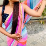 Farina Azad Instagram - This lovely rainbow saree is from @anibyfashion ❤️ Book your rainbow saree now 🌈