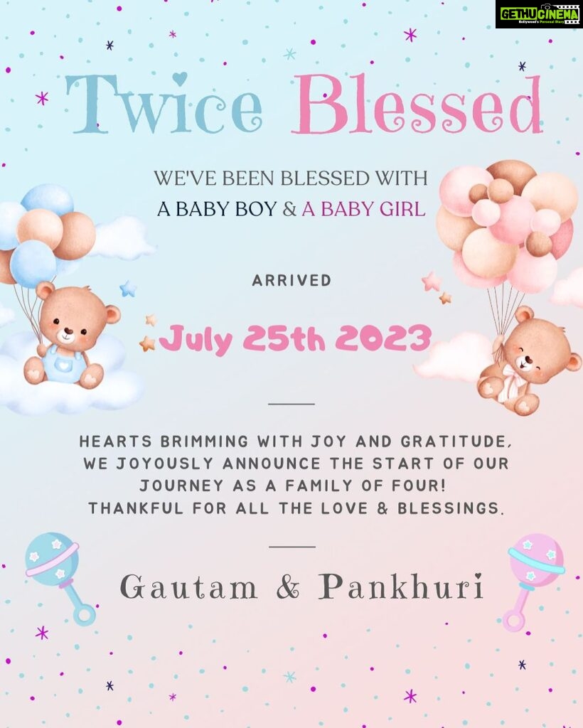 Gautam Rode Instagram - As we embrace this new chapter as a family of four, we are filled with heartfelt gratitude for the love and blessings showered upon us. 💕