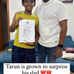 Gayathri Yuvraaj Instagram - Felt so happy when Tarun did this for his dad !!! He planed gift his dad spike shoes for his cricket ❤️ and drew their pics himself ❤️ Tarun is growing ❤️❤️ Good job moi boy ❤️❤️ #fatherson #fatherandson #sonisgrowinguptoofast #tarunyuvraaj