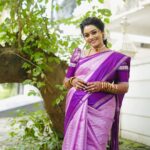 Gayathri Yuvraaj Instagram - 💜💜 One of the secrets of a happy life is continuous small treats.” 💜💜 Makeover @profile_makeover Hairstyle @mani_stylist_ Saree @lakshmiboutique2021 Blouse design @abarnasundarramanclothing