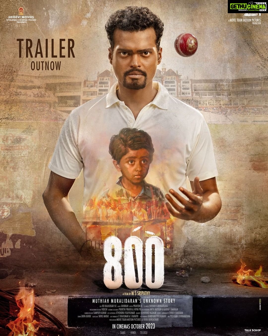 Ghibran - 8.8K Likes - Thrilled to share the trailer of #800TheMovie..on the life of legendary Muthiah Muralidharan.
Get ready for a 'spin-tastic' experience as the movie releases on 6th October.
https://youtu.be/UTuQyWpoqW8?si=cYHUJhkVWVmrZhQC
#MuthiahMuralidaran #MSSripathy #MaddyMittal #MahimaNambiar #SrideviMovieOff.