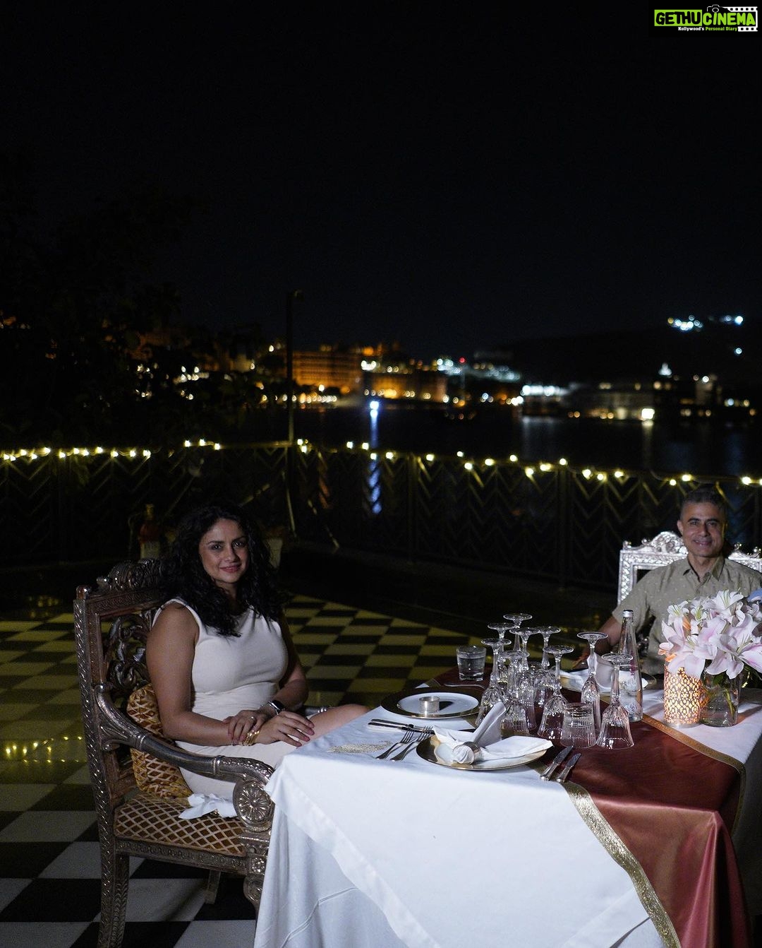 Gul Panag Instagram - Let me start by saying that I’m not a foodie. For those of you, who know me or have followed me, you’ll see that I hardly ever post about food. I eat to live. But all that changed in the last two days spent at @theleelapalaceudaipur . And how! Where does one even begin to describe the experience that the Leela Hotels pride themselves on curating. I could go on and on about the stunning artwork, and architecture, interiors, collection of contemporary art but more about that later. Or about the incredible warmth that is exuded by every single person you come into contact with. Starting with GM, himself! I’m on a very strict food regime prescribed by @sharmashalvi and the signature wellness menu Aujasya - was a great fit-a perfect balance of taste and nutrition with guilt free indulgence. Both Chef Ravish and Roopak crafted the finest food for us. From Pan Asian to authentic Rajasthani food with its robust spices - incredible! On our first evening we dined at the famed Sheesh Mahal ( rated one of the most romantic restaurants in the world by Architectural Digest US and) and enjoyed the incredible food prepared by Chef Roopak and traditional breads made by Neetu ji on a traditional fire. Neetu ji is Palace associate by day and spends time at the restaurant in the evening churning out traditional rotis. The next evening was at the Sheesh Mahal terrace with Chef Ravish curating the most incredible thali ever ( last photo) The resplendent City Palace bedecked by night, the serenity of Lake Pichola coupled with the flavours of Royal Dining made these evening unforgettable! And yes, I’m a certified foodie now. As long as the food is from Aujasya . #leelaudaipur #notjustaroadtrip #theleelapalaceudaipur #palacebythelake #theleela @ravishrmishra Leela Palace, Udaipur