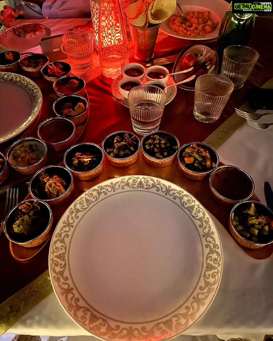 Gul Panag Instagram - Let me start by saying that I’m not a foodie. For those of you, who know me or have followed me, you’ll see that I hardly ever post about food. I eat to live. But all that changed in the last two days spent at @theleelapalaceudaipur . And how! Where does one even begin to describe the experience that the Leela Hotels pride themselves on curating. I could go on and on about the stunning artwork, and architecture, interiors, collection of contemporary art but more about that later. Or about the incredible warmth that is exuded by every single person you come into contact with. Starting with GM, himself! I’m on a very strict food regime prescribed by @sharmashalvi and the signature wellness menu Aujasya - was a great fit-a perfect balance of taste and nutrition with guilt free indulgence. Both Chef Ravish and Roopak crafted the finest food for us. From Pan Asian to authentic Rajasthani food with its robust spices - incredible! On our first evening we dined at the famed Sheesh Mahal ( rated one of the most romantic restaurants in the world by Architectural Digest US and) and enjoyed the incredible food prepared by Chef Roopak and traditional breads made by Neetu ji on a traditional fire. Neetu ji is Palace associate by day and spends time at the restaurant in the evening churning out traditional rotis. The next evening was at the Sheesh Mahal terrace with Chef Ravish curating the most incredible thali ever ( last photo) The resplendent City Palace bedecked by night, the serenity of Lake Pichola coupled with the flavours of Royal Dining made these evening unforgettable! And yes, I’m a certified foodie now. As long as the food is from Aujasya . #leelaudaipur #notjustaroadtrip #theleelapalaceudaipur #palacebythelake #theleela @ravishrmishra Leela Palace, Udaipur