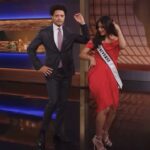 Harnaaz Kaur Sandhu Instagram - It was such a pleasure to share the stage with one and only @trevornoah Thankyou @thedailyshow for having me on your show! @trevornoah remember it’s all in the hips! Bollywood is watching! @missuniverse Styled by @meemmap Outfit @wightelephant @guess