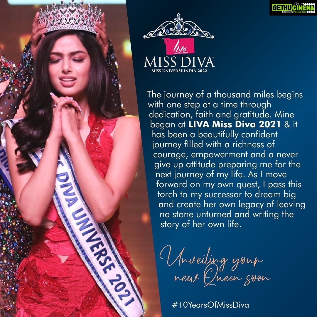 Harnaaz Kaur Sandhu Instagram - It’s time already. It feels like just yesterday when I was crowned as LIVA Miss Diva Universe 2021 & today, I stand tall as Miss Universe. Life changed overnight for me and now it's my turn to witness the same happen to my successor. May she join hands with me to make India proud. 🇮🇳 The Universe awaits her 💫 Stay tuned! @missdivaorg @livafashionin #LIVAMissDiva2022 #10YearsOfMissDiva #LiveYourFlow #FluidFashion #RoadToMissUniverse
