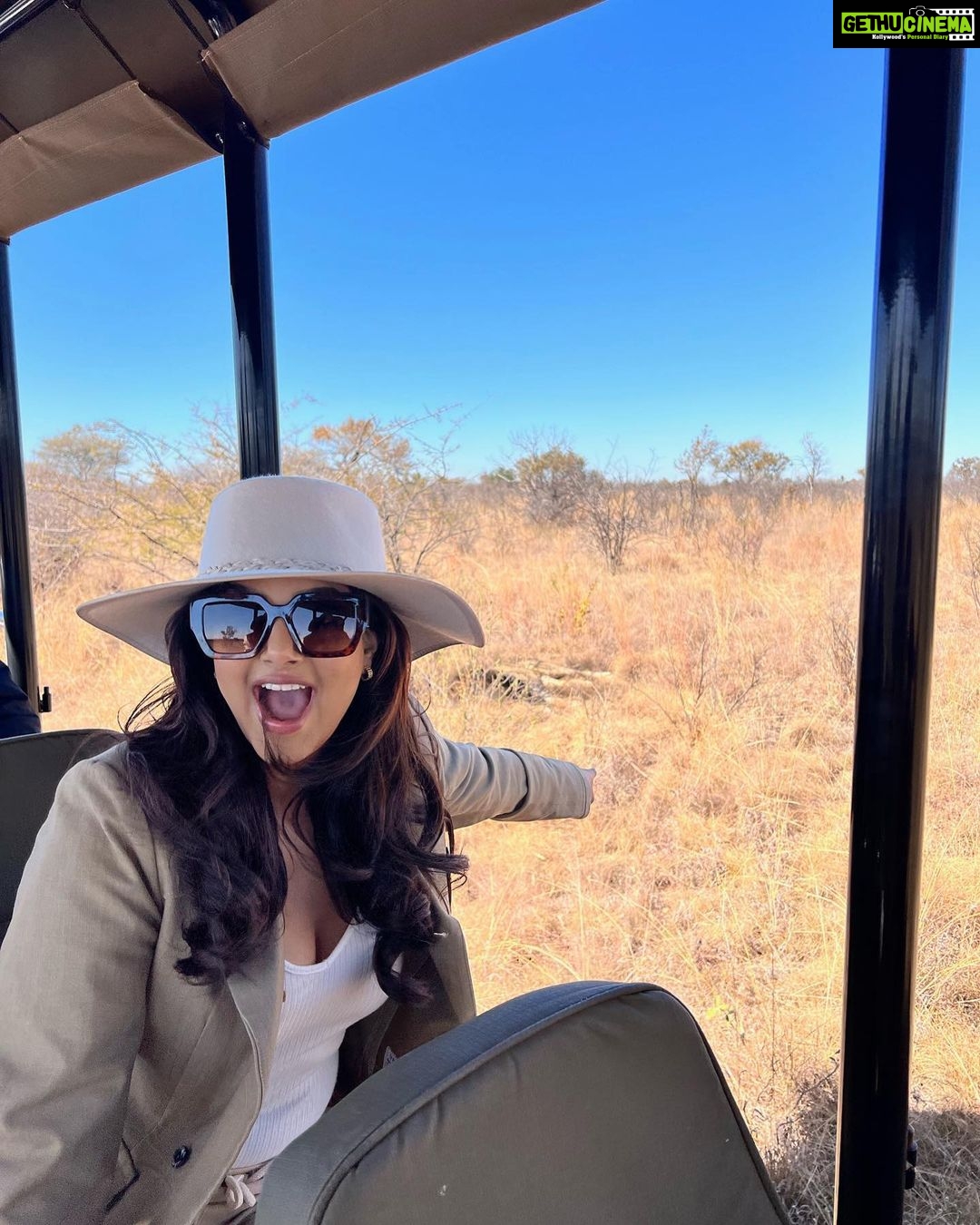 Harnaaz Kaur Sandhu Instagram - Do not try to fight a lion if you are not one yourself. @missuniverse @golden_impalas_bush_resort Styled by @meemmap Jacket vintage Top and pants @wightelephant Boots @dsw Makeup @reneedewitmakeupartist South Africa