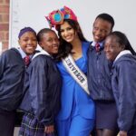 Harnaaz Kaur Sandhu Instagram - Today we received a warm welcome at Mamelodi-East Pre-Vocational School where we met with young change makers and spoke on menstrual equity and empowerment. I truly wanted to inspire them but eventually ended up getting inspired from these young powerful souls! Keep empowering! ❤️✨ @missuniverse @timesquareza @official_misssa Captured by @ogmish Styled by @meemmap Outfit @wightelephant Makeup @reneedewitmakeupartist Hair @rene_ultimateglamour South Africa