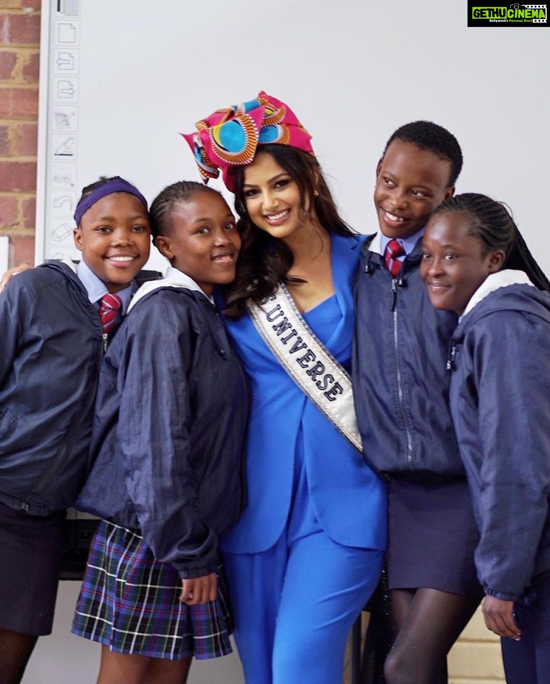 Harnaaz Kaur Sandhu Instagram - Today we received a warm welcome at Mamelodi-East Pre-Vocational School where we met with young change makers and spoke on menstrual equity and empowerment. I truly wanted to inspire them but eventually ended up getting inspired from these young powerful souls! Keep empowering! ❤️✨ @missuniverse @timesquareza @official_misssa Captured by @ogmish Styled by @meemmap Outfit @wightelephant Makeup @reneedewitmakeupartist Hair @rene_ultimateglamour South Africa