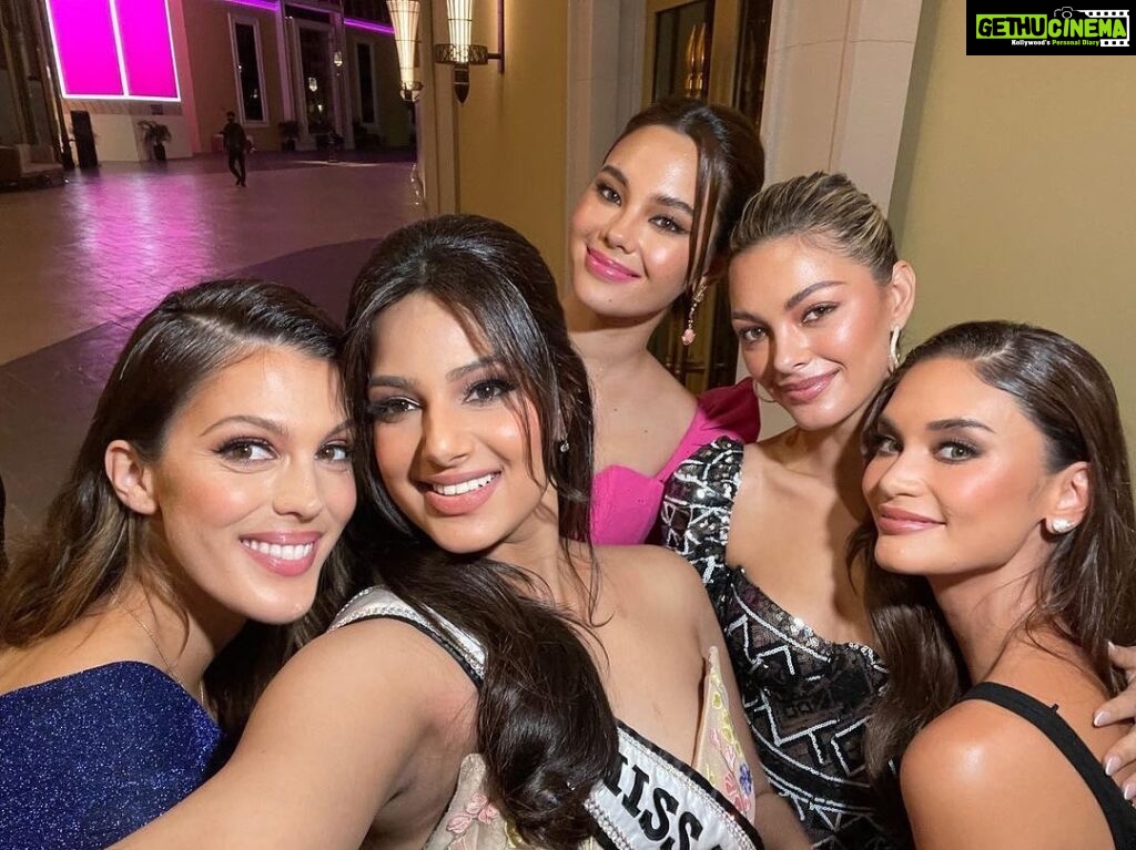 Harnaaz Kaur Sandhu Instagram - As a contestant and fan, I remember the time I wished so badly to meet one of them... and who knew it would come true that I got to meet each of them together. Not just as a contestant or as a fan, but as one of them, as Miss Universe. Thank you to each of you for always supporting me and lending me your helping hand.❤️ @piawurtzbach @demitebow @catriona_gray @irismittenaeremf I’m extremely grateful for this night that made me more passionate about my journey as Miss Universe. @missuniverse Cheers to the unforgettable queens and their unlimited bravery! A night that I can never forget where the queens united the whole Universe. We truly missed so much beauties ❤️ @andreamezamx @zozitunzi Manila, Philippines