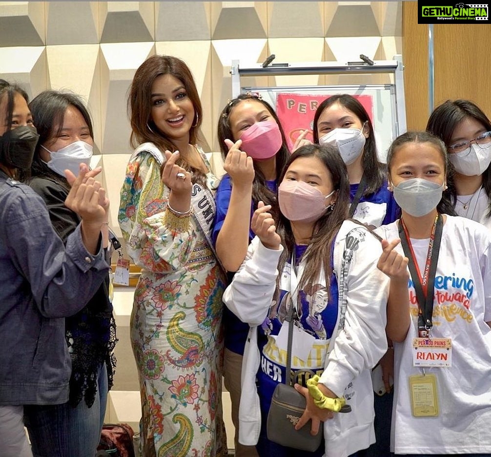 Harnaaz Kaur Sandhu Instagram - @missuniverse 🚨Today the menstrual equity coalition announced the installation of a pad machine here in the Philippines. @harnaazsandhu_03 met with youth leaders from @planphilippines to share her journey towards ending period poverty where she also learned about their experience as change makers in their society. @planphilippines’s goal is to directly reach 20 million girls and young women in promoting Menstrual Hygiene Management in the Philippines. @planinternational @murugaofficial @ddbmudragroup @impactwayv @harnaazsandhu_03 Styled by @bharatg18 Dress @rannagill #mindyourperiod #periodpoverty Manila, Philippines