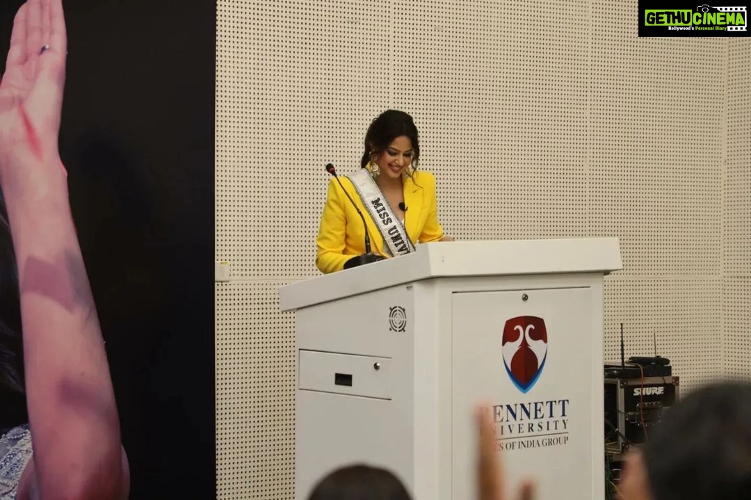 Harnaaz Kaur Sandhu Instagram - #MissUniverse 2021, #Harnaaz Kaur Sandhu visited #BennettUniversity on 25th March and left the students in awe of her magnificent yet humble personality. While inspiring the young minds, she talks about empowerment, self belief and to value oneself. #HarnaazSandhu #HarnaazAtBU @missdivaorg @missindiaorg @harnaazsandhu_03 Bennett University