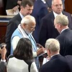 Hema Malini Instagram - A truly iconic meeting between the US President and our Hon PM Modi ji. So many issues discussed snd sorted out and the world watched in awe as Modi ji got standing ovations throughout his speech addressing the US Congress. A totally proud moment for all Indians as we witnessed the sea of approval that Modi ji’s address invoked as also by the number of autographs he signed! A true leader indeed🙏 @narendramodi @bjp4india