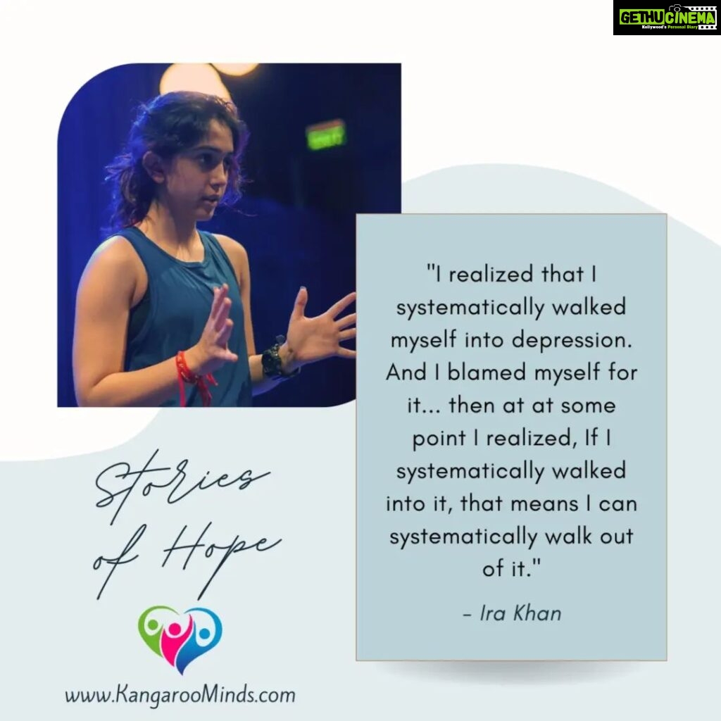 Ira Khan Instagram - Some really powerful words right here from our friend & Founder and CEO of the Agatsu Foundation, Ira Khan (@khan.ira) while sharing her insights on what it's been like to experience Cyclical Depression & her learnings from along the way. Here's a sneak peak to give you an idea of what's in store in this very moving episode of Stories of Hope. Stay tuned for the entire conversation & keep an eye on our socials for more to come! 🧠✨️ @agatsufoundation @vedica.podar . . If you or anyone you know is having a hard time with their #MentalHealth, please reach out. We're #HereToHear - things can and will get better. 🍀 . . PS : Don't forget to turn on post notifications to keep up with all our posts. For more information, videos and to read our latest blogs, go to www.KangarooMinds.com or visit the link in bio 😊 . . #KangarooMinds #StoriesOfHope #Mentalhealth #MentalHealthMatters #Recovery #RecoveryJourney #MentalHealthForAll #MentalHealthMatters #HereToHear #IraKhan #LeadTheChange #MentalHealthAwareness #Changemakers #RecoveryWarrior #Depression #DepressionSupport #Psychotherapy #ShareYourStory #EndTheStigma #SupportNotStigma #MentalHealthSupport #Hope