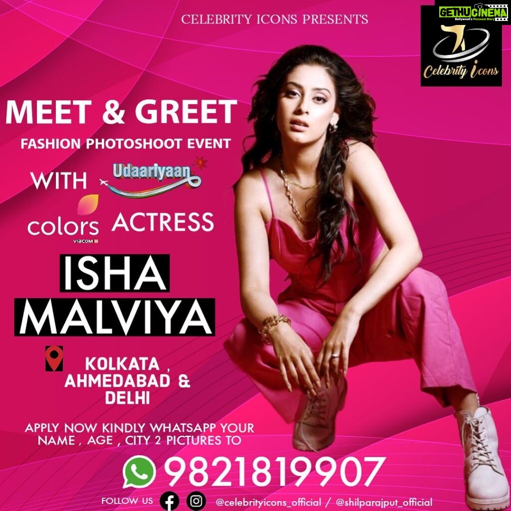 Isha Malviya Instagram - Hey Guys, I am Happy to announce that l'm Coming To Meet you All @celebrityicons_official ❤️ in (Delhi) (Kolkata) (Ahmdabad ) For the fashion photo shoot Event. So What You Are Waiting For? Grab Your Chance To Meet Me ASAP. Simply Register Yourself: WhatsApp Your Name, City & Pictures To → 9821819907 OR DM @celebrityicons_official @Shilparajput_official And Get Selected For Meet & Greet & Amazing Photoshoot With Me In (New Delhi) Founder @shilparajput_official #celebrityicons#ishamalviya #colorstv #udariyaan #delhi #kolkata #ahmedabad #bhopal #lucknow #jaipur #pune #mumbai# fanpage#event #modeling #acting #meetandgreet #photoshoot #portfolioshoot #celebritiesshoot #tvartist #reelsstar
