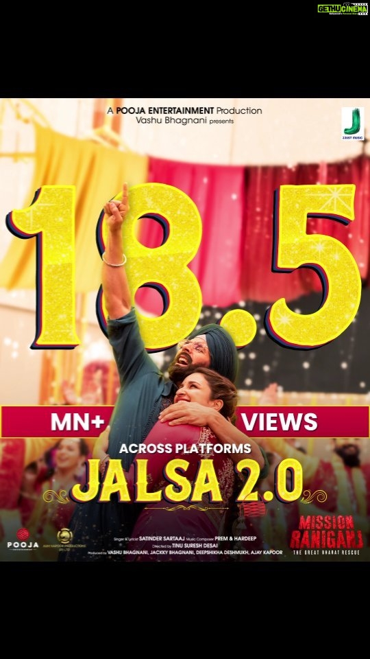 Jackky Bhagnani Instagram - Love from the audience is real, Jalsa 2.0 hits 18.5 million+ Views across platforms! #GetReadyToJalsa 🥳 Watch JALSA 2.0 on Jjust Music's YouTube Channel, link in bio ❤ Watch the story of Bharat’s true hero with #MissionRaniganj in cinemas on 6th October. @akshaykumar @vashubhagnani @parineetichopra @tinudesaiofficial @jackkybhagnani @deepshikhadeshmukh @ajay_kapoor_ @vipulkrawal @pooja_ent @jjustmusicofficial @satindersartaaj @premhardeep @ganeshacharyaa @shyamc26 @pvrpictures