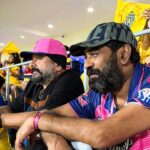 Jayaram Instagram - Super(star) support against the Super Kings! 💗 #CSKvRR | #HallaBol | #IPL2023 | @mallusthaan M.A. Chidambaram stadium