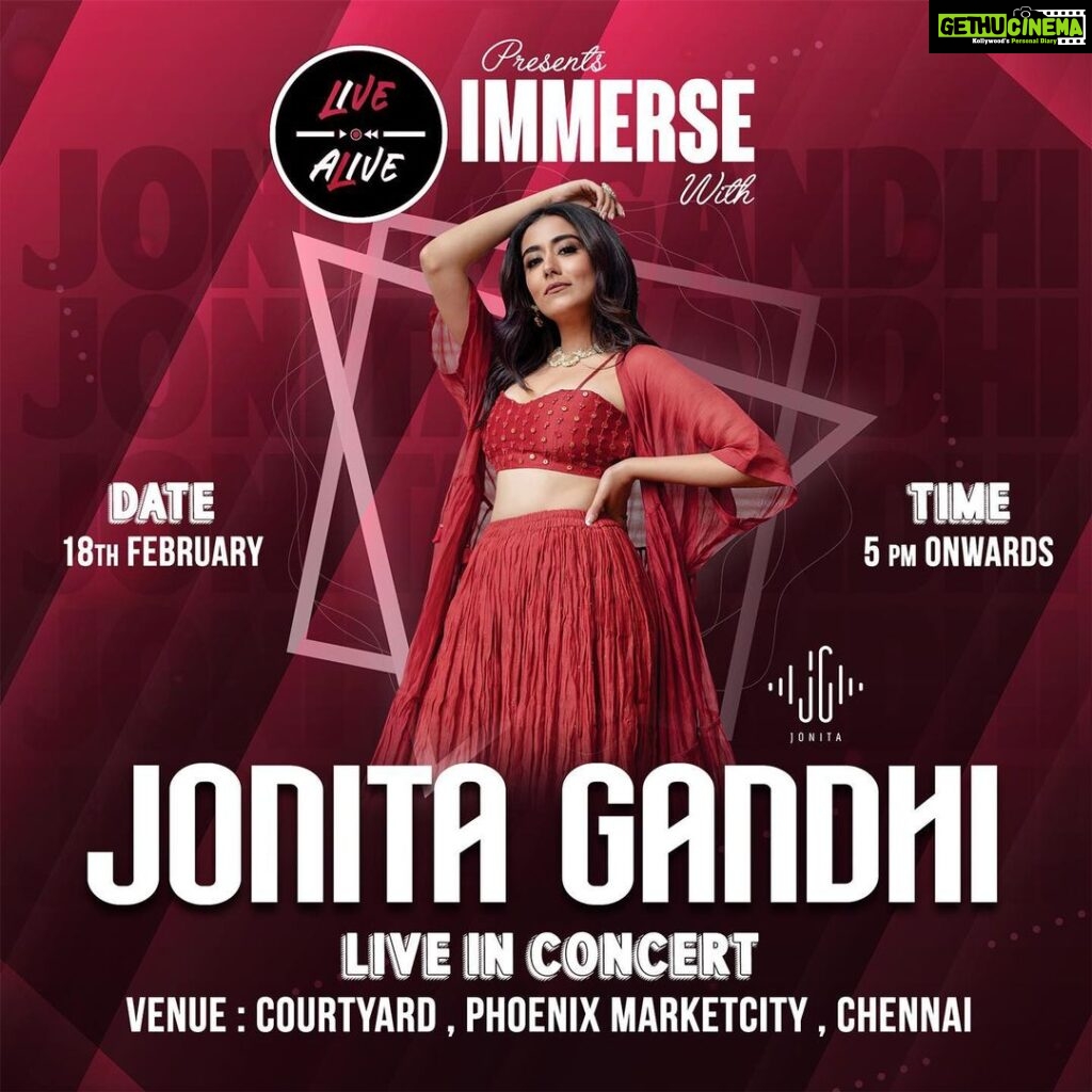 Jonita Gandhi Instagram - Chennai! It's you, me and the crew❤️‍🔥 Feb 18th. Grab your tickets now! @wearelivealive @kalyanchakravarthii @bookmyshowin @phoenixmarketcitychennai @palladiumchennai @insider.in @razorpay @chennailive1048 @collectiveartistsdiaries