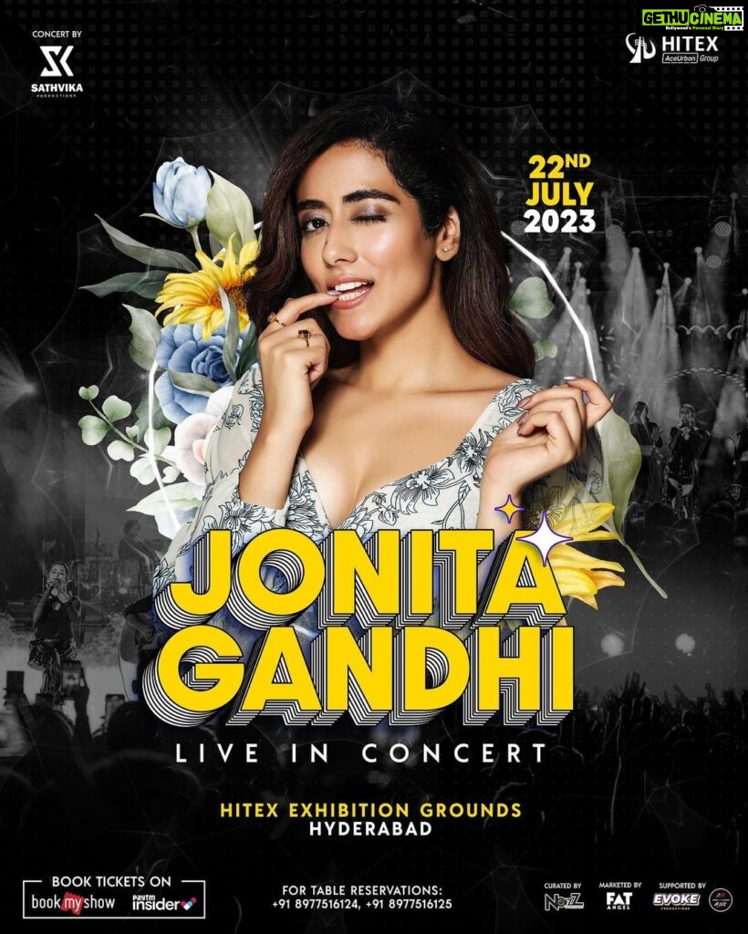 Jonita Gandhi Instagram - HYDERABAD!!! Catch Jonita Gandhi performing live on 22nd July, 2023 at Hitex Exhibition Grounds, Hyderabad. Book your tickets now on BookMyShow and Insider.in For table reservations: +91 8977516124, +91 8977516125 @noizzentertainment_india @livealive.art @evoke_highlife @fatangel.in #JonitaGandhiLive #JonitaGandhiConcert #JonitaLiveInHyderabad #JonitaGandhiTour #HitexConcert #LiveMusicHyderabad #MusicFestivalHyderabad #TamilMusicHyderabad #BollywoodMusicHyderabad #HyderabadConcerts #MusicLoversHyderabad #LivePerformance #JonitaGandhiFans #ConcertExperience #musicnighthyderabad