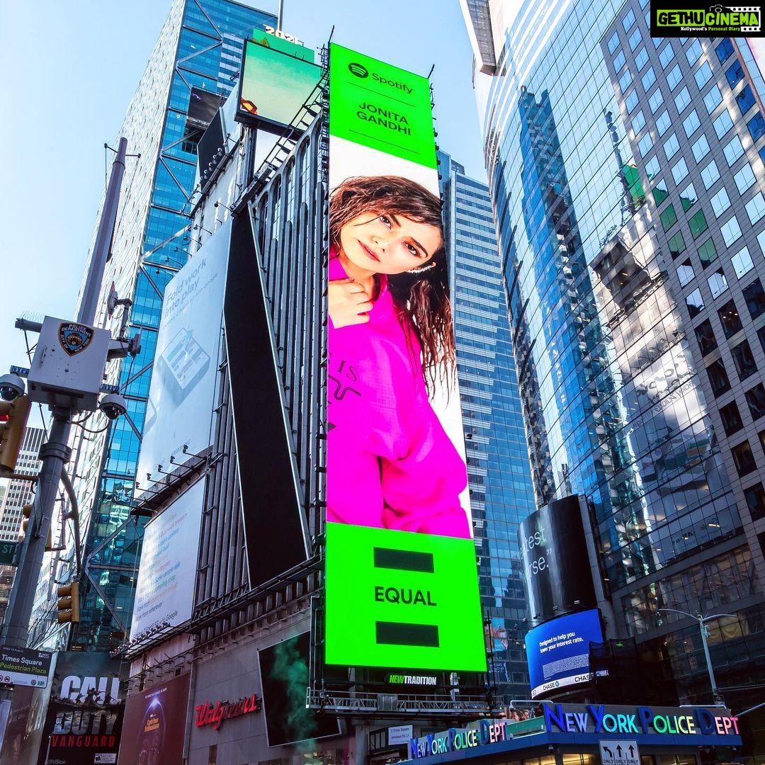 Jonita Gandhi Instagram - Missed me at Times Square a few days ago? CHAL, KOI NA π¦ Thank you @spotifyindia for this very special feature!!! Honoured to be part of your Equal campaign. π₯β₯οΈπ @treehousevht #chalkoina #jonitagandhi #girlpower