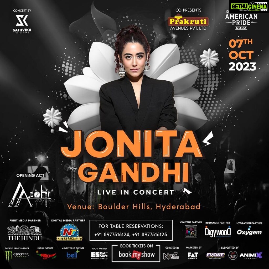 Jonita Gandhi Instagram - Hyderabad get your tickets asap!!! I'm coming to see ya at Boulder Hills on the 7th of Octoberrr🎢 Ticket link in bio. @fatangel.in @sathvika_productions @noizzentertainment_india @livealive.art @theofficialjontourage @collectiveartistsdiaries