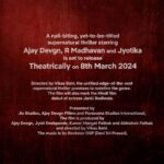 Jyothika Instagram - Super happy to be sharing screen with @ajaydevgn @actormaddy on this stellar project Directed by #VikasBahl. Releasing on 8th March 2024. @jankibodiwala #VikasBahl #JyotiDeshpande @kumarmangatpathak @abhishekpathakk @officialjiostudios @adffilms @panorama_studios @thisisdsp @amitabhbhattacharyaofficial