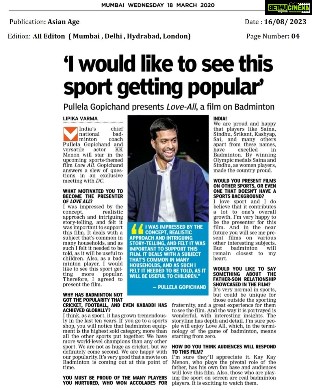 Kay Kay Menon Instagram - Glad and Humbled to witness the Pan India coverage of Love-All. This shows that when you've the intention to promote the Sport in Different Languages; People, Trend, Channels, Media appreciates that and promotes it organically. Thank you @gopichandpullela Sir and Thank you #Hyderabad for the Love you showed for #LoveAll #LoveAllIndiaTour #LoveAllHyderabad #LoveAllFilm #LoveAllMovie #LoveAllBadminton #LoveAllTrailer #LoveAll25August Hyderabad, India