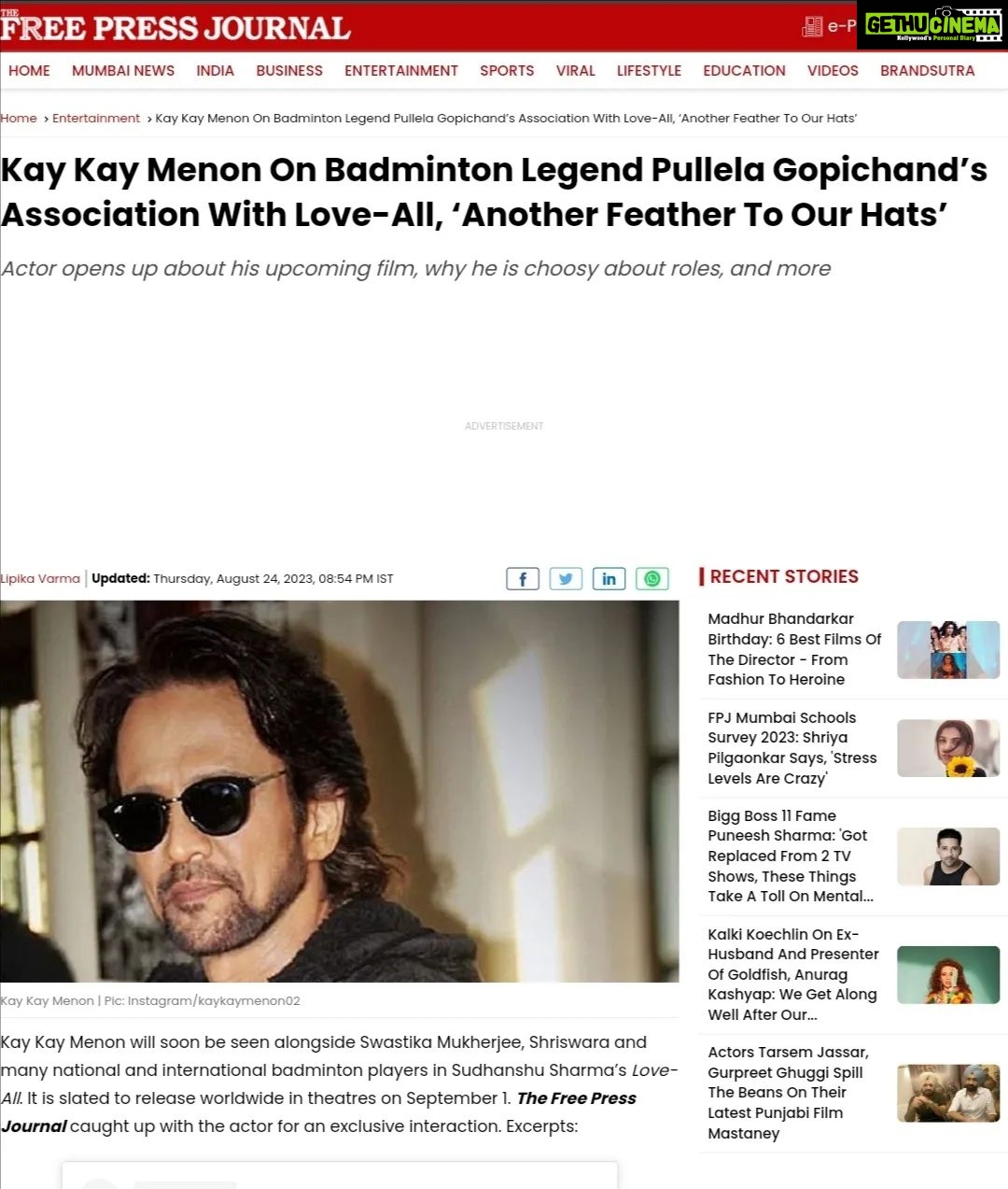 Kay Kay Menon Instagram - Love-All Media Coverage across India... Thank you all! Let's make Sports integral part of life! #LoveAll #LoveAll1September #LoveAllFilm #LoveAllMovie #LoveAllBadminton #LoveAllTrailer #KayKayMenon #SwastikaMukherjee #SudhanshuSharma #NewRelease #Bollywood #SportsFilm #SportsMovie भारत
