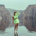 Keerthi Pandian Instagram - A walk on water 🦋 Photography : @palaniappansubramanyam Hair & Make Up : @reenapaiva Outfit : @weddingnessallaboutdreams @anwar.sharif Accessories: @kalon_artjewellery #waterbaby #shoot #neongreen