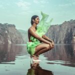 Keerthi Pandian Instagram - A walk on water 🦋 Photography : @palaniappansubramanyam Hair & Make Up : @reenapaiva Outfit : @weddingnessallaboutdreams @anwar.sharif Accessories: @kalon_artjewellery #waterbaby #shoot #neongreen
