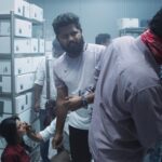 Keerthi Pandian Instagram - My most favourite part about shooting for the film #Anbirkiniyal was the freezer zone. All movements and stunts were made super exciting by these super humans! Clearly you can see my excitement (and rudolf-the-red-nose face) with the amazing @anbariv_action_director and @prabu_stunts_pc_ ! 🦾 Movie streaming on @primevideoin ALSO, Anbirkiniyal will be telecasted on @kalaignartvofficial coming august 15, Independence Day special! ♥️