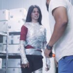 Keerthi Pandian Instagram - My most favourite part about shooting for the film #Anbirkiniyal was the freezer zone. All movements and stunts were made super exciting by these super humans! Clearly you can see my excitement (and rudolf-the-red-nose face) with the amazing @anbariv_action_director and @prabu_stunts_pc_ ! 🦾 Movie streaming on @primevideoin ALSO, Anbirkiniyal will be telecasted on @kalaignartvofficial coming august 15, Independence Day special! ♥️