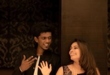 Keerthi shanthanu Instagram - Hosting along with @bjbala_kpy is semma fun🤩 sweet guy! For #pichaikaran2 audio launch ! Thank u @camerasenthil anna for these quick & fun captures 🤩 Outfit : @malarvikrambridalcouture
