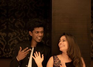 Keerthi shanthanu Instagram - Hosting along with @bjbala_kpy is semma fun🤩 sweet guy! For #pichaikaran2 audio launch ! Thank u @camerasenthil anna for these quick & fun captures 🤩 Outfit : @malarvikrambridalcouture
