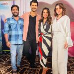 Keerthi shanthanu Instagram – When ur crushed in between two Heartthrobs 💕🔥 too much to handle 
@thedeverakonda & @samantharuthprabhuoffl Such a pleasure to interact with both of you 💕
#kushi
Thanx to the sweetest production house @mythriofficial & @proyuvraaj 💕
Wearing : @shilpavummiti 
 #happy