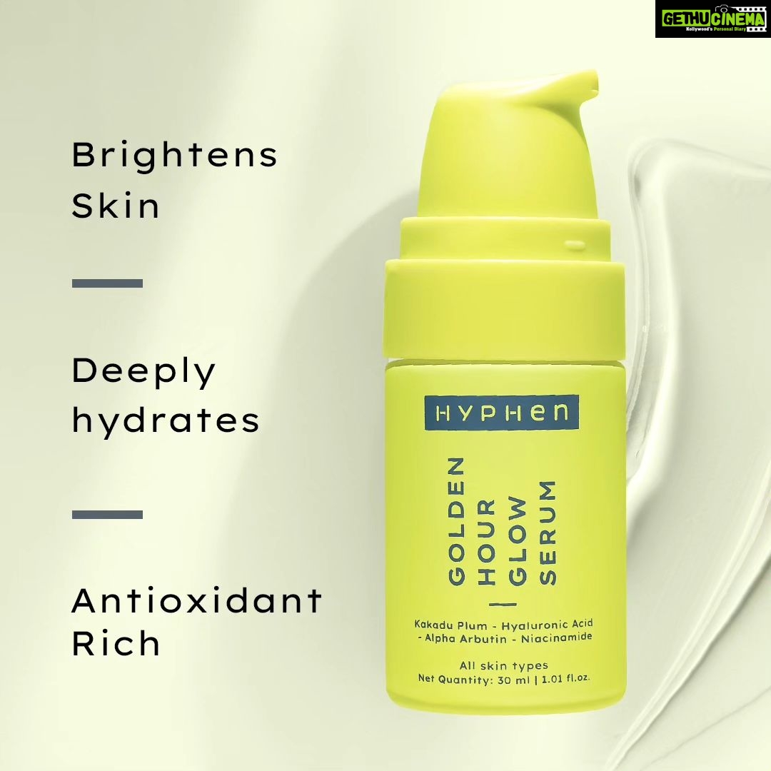 Kriti Sanon Instagram - Say hello to the Golden Hour Glow Serum - your skin’s glow serum that brightens skin in just 2 weeks 🫶🏻🤩 Can’t wait to see y’all basking in that divine ✨ golden hour ✨glow now at letshyphen.com It is non-sticky and fragrance-free! In this serum we have HYPHENED 7 skin-glowing ingredients like: ➖ Kakadu Plum: Brightens your skin ➖ Hyaluronic Acid: Hydrates intensely ➖ Alpha Arbutin: Even-tones skin ➖ Niacinamide: Reduces Pigmentation ➖ Peptides: Plumps your skin ➖ Aloe Vera Extract: Prevents water loss ➖ Lactic Acid: Reduces the appearance of dark spots Head to letshyphen.com to HYPHEN us into your daily life! #Hyphen #LetsHyphen #HaveItAll #HyphenItAll #NewBeginnings #Skincare #GoldenHourGlowSerum #Serum #FaceSerum #GlowSerum #Hydration #SkincareEssentials #NewLaunch #CleanBeauty #VeganSkincare #PetaCertified #SustainableBeauty