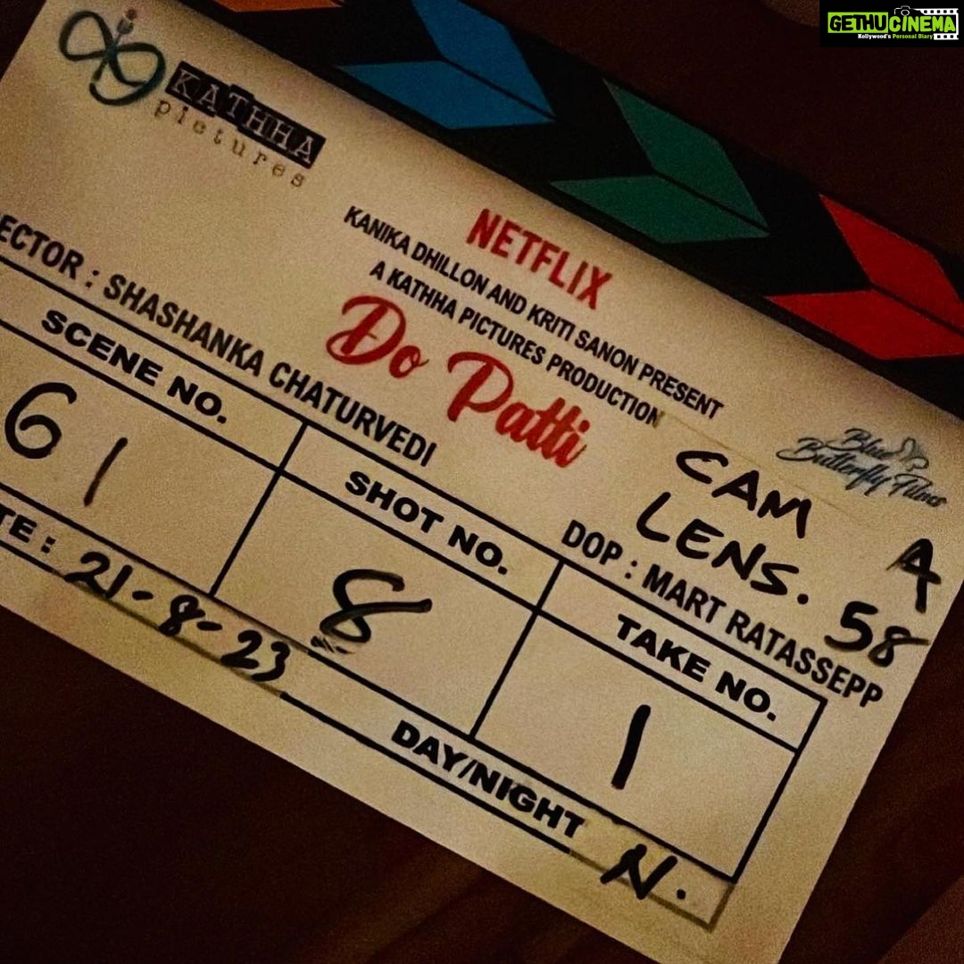 Kriti Sanon Instagram - Day1 of shoot for me on #DoPatti Time to Reinvent! Wearing 2 caps this time.. ππ»π¦π§Ώ Actor-Producer Lots of Blue Butterflies dancing in my stomach π¦ as i start this very special journey. Probably my MOST challenging role so far.. a story that touched me so deeply that it had to be the first for @bluebutterflyfilmsofficial ! ππ¦ #DoPatti Lets make a film we are proud of! Lets create magic!! @beatnikbob5 @kanika.d β€οΈβ¨π«Άπ»π¦ @bluebutterflyfilmsofficial @kathhapictures @netflix_in @kajol β€οΈ