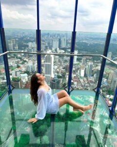Kritika Sharma Instagram - Just the way I’m feeling I just can’t deny! 
First day of Malaysia 
Sky tower , sky box , twin towers 💙
Outfit @khwaab_design_official 
Styled by @styleby_shivi 

#travel #malaysia #kualalampur #twintowers #skybox #skytower #girl