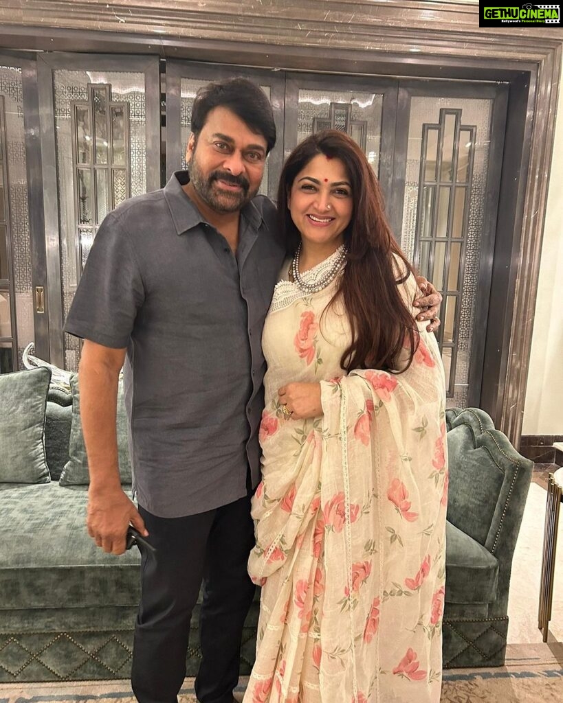 Kushboo Instagram - A very happy birthday to the man I look up to with immense respect and admiration. @chiranjeevikonidela sending you loads of love Sir. Happy birthday ❤❤❤💐💐🎂🎂🎂🥰🥰🥰🤗🤗🤗🤗