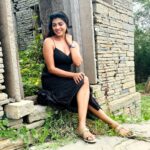 Lahari Shari Instagram - Lost in the rugged depths of my thoughts, I find solace at this rocky doorstep... where the echoes of my dreams collide with the whispers of my fears. In this dramatic realm, I stand, ready to conquer the unknown. 💭🖤💃 Designer and Stylist : @adamohyd #DeepContemplation #EmbracingTheFear #UnchartedTerritory #DramaticMood #LostInThoughts #EmbraceTheChaos Gandikota Adventure Trip